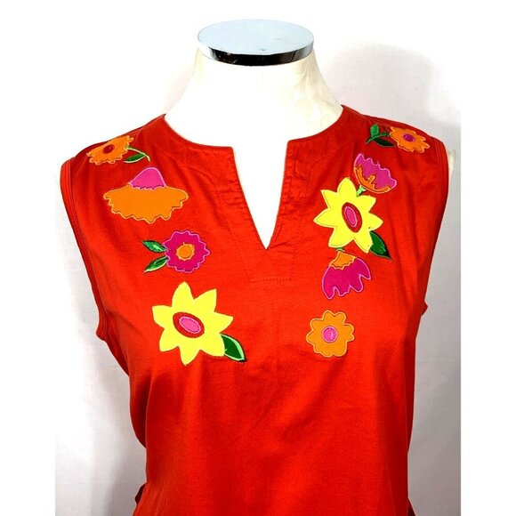 Michael Simon 2 Piece Skirt Set Sz L Red Tank Top Maxi Skirt Applique Flowers - Picture 2 of 7